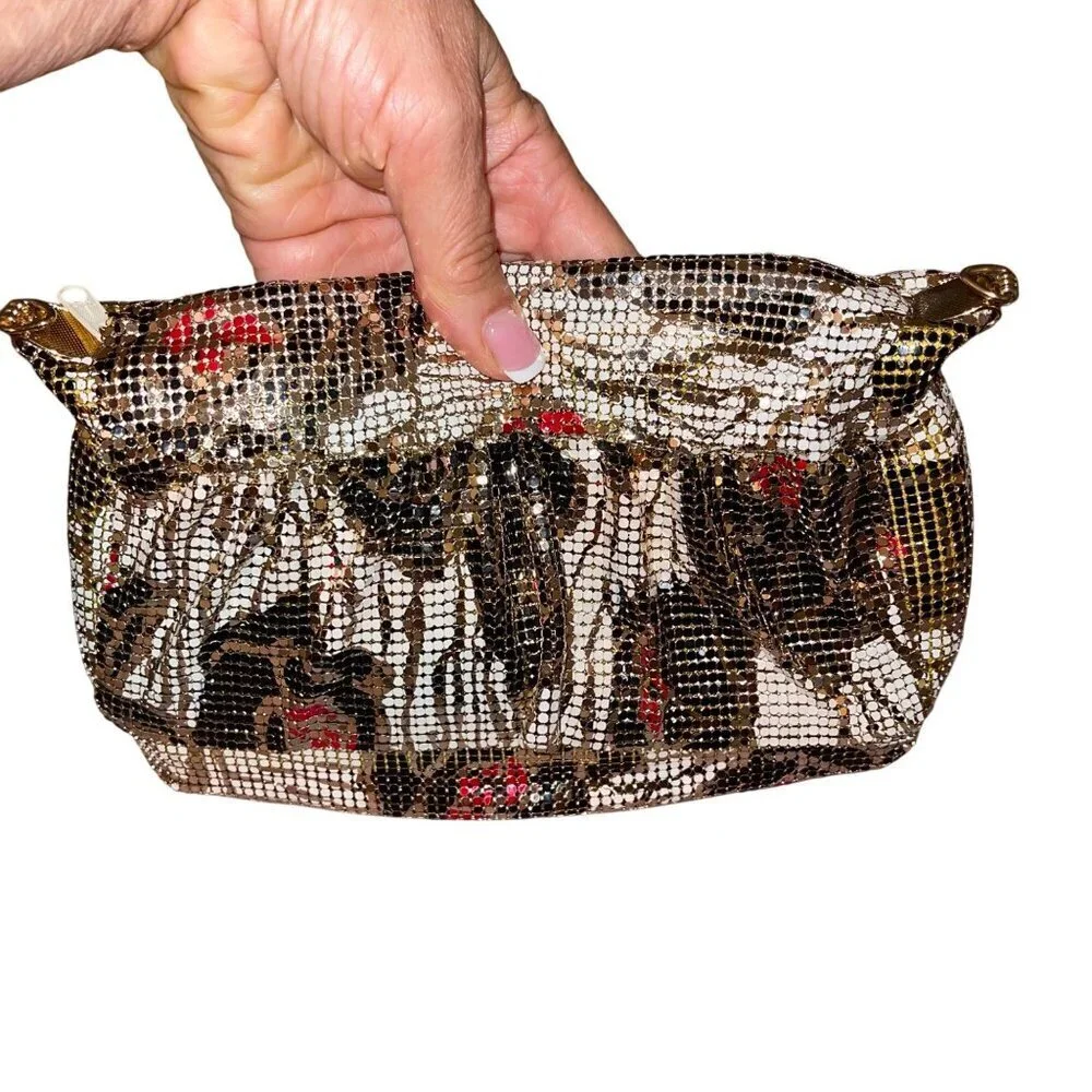 Vintage Womens Clutch Bag Multicolor Chain Mesh Rose Pattern Convertible